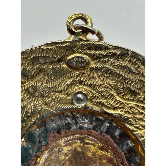 Rare Vtg KENNETH J LANE Large Lion Sun Holding Ring in Mouth Pendant Necklace - Picture 5 of 6